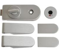 Kit complet ferrure de porte en verre dormakaba STUDIO RONDO (serrure WC + paumelles avec tige de 8 mm, caches) anode argent EV1 (81010615099)