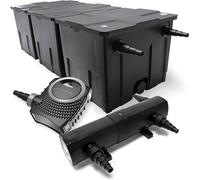 Kit complet : Filtre de bassin CBF-350C, adapté aux bassins jusqu'à 90 000 litres. Système de filtration de bassin de type filtre à circulation. Pompe de bassin NEO10000 SuperECO, débit de 10 000 litr
