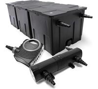 Kit complet : Filtre de bassin CBF-350C, adapté aux bassins jusqu'à 90 000 litres. Système de filtration de bassin de type filtre à circulation. Pompe de bassin NEO10000 SuperECO, débit de 10 000 litr