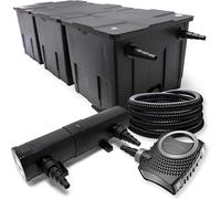 Kit complet : Filtre de bassin CBF-350C, jusqu'à 90 000 litres. Système de filtration pour bassin, type filtre à circulation. Pompe pour bassin NEO10000 SuperECO, 10 000 litres/heure, 80W. Clarificate