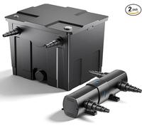 Kit complet : filtre pour étang CBF-350, adapté aux étangs jusqu'à 12 000 litres. Système de filtration pour étang, conçu comme filtre à circulation. Clarificateur UVC CUV-218, avec une puissance UV-C