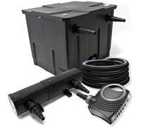 Kit complet : filtre pour étang CBF-350, jusqu'à 12000 litres. Système de filtration pour étang, type filtre à circulation. Pompe pour étang NEO10000 SuperECO, 10000 litres/heure, 80W. Clarificateur U