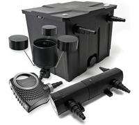 Kit complet : filtre pour étang CBF-350, jusqu'à 12000 litres. Système de filtration pour étang, type filtre à circulation. Pompe pour étang NEO10000, 10000 litres/heure, 80W. Clarificateur UVC CUV-23