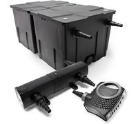 Kit complet : Filtre pour étang CBF-350B, jusqu'à 60 000 litres. Système de filtration pour étang, type filtre à circulation. Pompe pour étang NEO10000 SuperECO, 10 000 litres/heure, 80W. Clarificateu