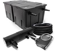 Kit complet : filtre pour étang CBF-350B, jusqu'à 60 000 litres. Système de filtration pour étang, type filtre à circulation. Pompe pour étang NEO10000 SuperECO, 10 000 litres/heure, 80W. Clarificateu