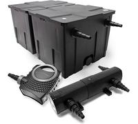 Kit complet : Filtre pour étang CBF-350B, jusqu'à 60 000 litres. Système de filtration pour étang, type filtre à circulation. Pompe pour étang NEO10000 SuperECO, 10 000 litres/heure, 80W. Clarificateu