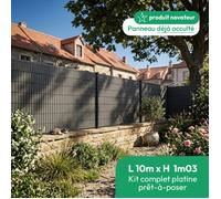Kit complet grillage rigide occulté composite L 10m H 1m03 gris sur platine
