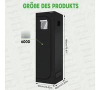Kit complet Grow Zelt - 60 x 60 x 180 cm - Boîte de culture - Lampe de croissance LED - Ventilateur d'extraction - Filtre à charbon actif - Film réfléchissant en mylar - Housse en nylon