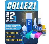 KIT COMPLET Multi-Usage Super Glue Colle21 - Colle Cyano 21g, MagicDust21, Primer, Cement, Activateur, Limes - Pour Modélisme et Bricolage