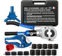 Kit complet Pince à Sertir Multicouche & cuivre 6-en-1 - 14 Mâchoires TH/V/U + Coupe-Tube, Calibreur & Ébavureur - Sertisseuse Plomberie PER/Cuivre avec Coffret Robuste