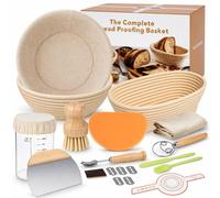 Kit complet pour la fabrication de pain au levain, comprenant 21 éléments, avec des paniers de fermentation : un ovale de 25x15x8 cm et un rond de 23x8 cm