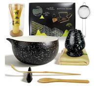 Kit Complet Pour Matcha En Bambou Et Céramique - Comprend Fouet, Bol À Bec Verseur, Support, Cuillère Et Tamis, Idéal Pour La Cérémonie Du Thé Japonaise Ou En Cadeau Raffiné Pour Les Amateurs De Thé