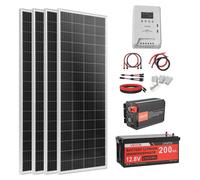 Kit complet pour système d'énergie solaire - Panneaux solaires de 400 W - Batterie LiFePO4 de 12,8 V et 200 Ah