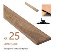 Kit complet terrasse 25m² en bois exotique Cumaru avec Clips INOX Longueur de lames 1250mm
