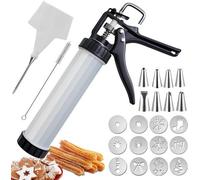 Kit complet Unyqoos® pour biscuits et pâtisseries : presse à biscuits, poche à douille, 8 emporte-pièces, 4 moules à rouler la pâte et 8 douilles en acier inoxydable, conformes aux normes alimentaires