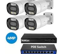 Kit comprenant 4 caméras POE de type bullet, 4 MP, un enregistreur NVR et un commutateur POE