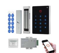 Kit contrôle d’accès WiFi Tuya RFID - Clavier à Code Tactile rétroéclairé IP68, Ventouse électromagnétique 180KG (400LBS) NC Fail Safe, Alimentation DC12V, Bouton de Sortie + 10 Badges RFID 125kHz