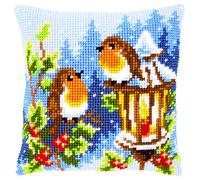 Kit coussin au point de croix Rouges-gorges, Taille unique, Écru, Couleurs Variées, Design #4, ca. 40 x 40 cm