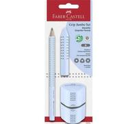 Kit Crayon Jumbo Grip - Faber-Castell - Bleu Ciel - Crayon B - Gomme Triangulaire - Taille-Crayon Triple