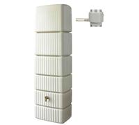 4rain Kit Récupérateur d'eau mural SLIM 330 L sable avec robinet PE imitation laiton et collecteur Eco gris