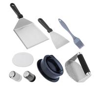 Kit D’ustensiles Barbecue en Acier Inoxydable, Presse à Hamburger | Usage Extérieur et Cuisson sur Grille, Ensemble Robuste, Facile à Nettoyer, Spatule et Papier Huile