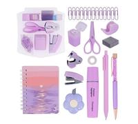 Kit d'accessoires de bureau comprenant mini agrafeuse, ciseaux, agrafeuse, agrafes, distributeurs de ruban, etc. (Purple Set)