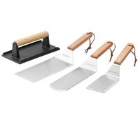 Kit d'accessoires pour barbecue Onlyfire : plaque de cuisson en acier inoxydable, spatule, grattoir, ustensiles et presse à griller en fonte pour plaques de cuisson, grils, fours et cuisinières