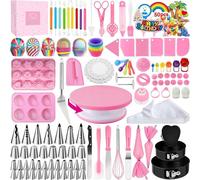 Kit d'accessoires pour gâteaux comprenant une base tournante et des douilles à décorer, 423 pièces, couleur rose