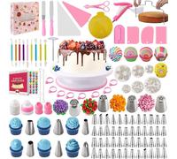 Kit d'accessoires pour gâteaux de 301 pièces, comprenant une base tournante pour gâteaux, un sac à douille et différentes douilles, de couleur rose