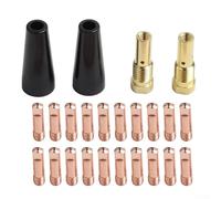 Kit d'accessoires pour torche de soudage 14AK 24 pièces comprenant 20 embouts, 2 buses, 2 diffuseurs de gaz, métal, cuivre, résistant à la chaleur, taille standard 0,8 mm 0,9 mm (0,9 mm)