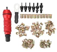 Kit d'adaptateurs pour perceuse à rivets à écrou Kit d'adaptateurs pour perceuse électrique à rivets 2,4 mm à 6,4 mm 6 têtes de rivets interchangeables 150 écrous Mallette de transport robuste