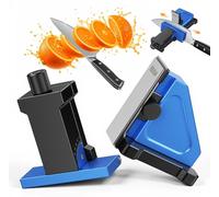 Kit d'affûtage de couteaux - Affûteur à rouleaux pour couteaux de cuisine - Angle réglable de 0 à 50° - 3 meules interchangeables - Diamant et céramique - Design magnétique - Bleu