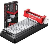Kit d'affûtage rouge décentré pour couteaux de cuisine, comprenant des tiges d'affûtage courtes et des bandes abrasives, grain fin/gros, 400/1000