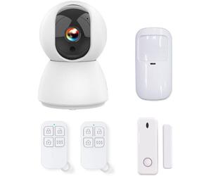 Kit d'alarme évolutif WiFi, Caméra IP PT 4MP, Détecteur de mouvement/d'ouverture, 2 Télécommandes, 434Mhz, KYF