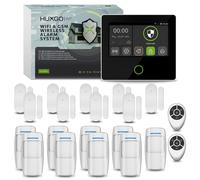 Kit d'alarme sans fil HUXGO HXA502 B avec sirène d'alarme, GSM 4G + Wi-Fi intégré, 9 détecteurs de mouvement et 9 capteurs de porte et de fenêtre