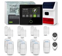 Kit d'alarme sans fil HUXGO HXA502 B avec sirène solaire, 7 détecteurs de mouvement, 7 capteurs de porte et fenêtre, Wi-Fi + GSM 4G