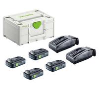 Kit d'alimentation Festool SYS 18 V 4xTBX4/2xTCL6 avec 4 batteries BP 18 TBX 4 C-ASI 18 V 4,0 Ah (4x 578745) + 2 chargeurs TCL 6 (2x 201135) + Systainer