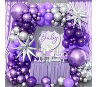 Kit d'arcade de ballons violet foncé avec 2 ballons à pointes, 110 ballons violet pastel et violet métallique argenté pour décorations de fête pour filles, femmes, mariage, anniversaire, fête