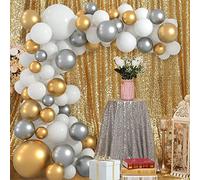 Kit d'arche de ballons 177 pièces en latex blanc gris métallisé doré et bande de ballons pour anniversaires, fête prénatale, fiançailles, mariages, fête