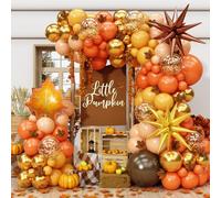 Kit d'arche de ballons d'automne en terre cuite, orange brûlé, marron, bronze, moutarde, jaune, beige, or, Thanksgiving, café, étoile dorée, feuille d'aluminium pour citrouille, automne, anniversaire