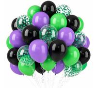Kit d'arche de ballons de fête 50 pièces de 25,4 cm, violet, vert, noir, plus 10 paquets de confettis transparents de 30,5 cm pour toile de fond de célébration