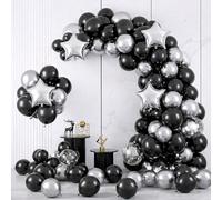 Kit d'arche de ballons en feuille argentée étoile noire et argentée, ensemble d'arche de guirlande de ballons de 60 pièces pour décoration de fête d'anniversaire, mariage, baby shower, bridal shower