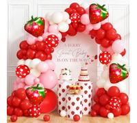 Kit d'arche de ballons en forme de fraise, ballons rouges et roses avec ballons en aluminium fraise pour filles, premier anniversaire, fête prénatale, décorations de fête
