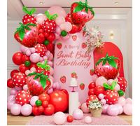 Kit d'arche de ballons en forme de fraises - Ballons rouges roses et rose clair avec ballons en aluum fraise straw BALLON DECORATIF