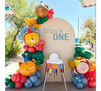 Kit d'arche de ballons en forme de tête d'animal, 136 ballons rouge, bleu, vert foncé, jaune moutarde et lion, ours, singe, chat avec chapeaux de fête pour enfants, fête d'anniversaire, fête prénatale