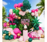 Kit d'arche de ballons flamants roses tropicaux, rose vif, vert, macaron, rose, doré, confettis en forme d'étoile explosive, ballons en aluminium avec flamant rose pour décoration de fête