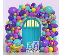 Kit d'arche de ballons - Kit d'arche de ballons violets, bleus, jaunes, roses - Avec papillon et fleurs - Thème arc-en-ciel - Pour fille et femme - Pour anniversaire, fête prénatale, mariage