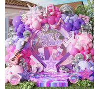 Kit d'arche de ballons Kpop 122 pièces, rose vif, violet, notes de musique, ballons en aluminium, étoile disco, explosion, décoration pour anniversaire et fête 122pcs