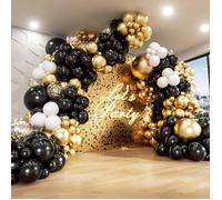 Kit d'arche de ballons noirs et dorés, 133 pièces avec ballons noirs et dorés, ballons confettis dorés pour décoration de fête