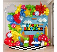 Kit d'arche de ballons Nuage, Champignon, Étoile Rouge, Bleu, Vert, Jaune pour la décoration de fête d'anniversaire inspirée des jeux vidéo de dessins animés Super Bros cloud mushroom